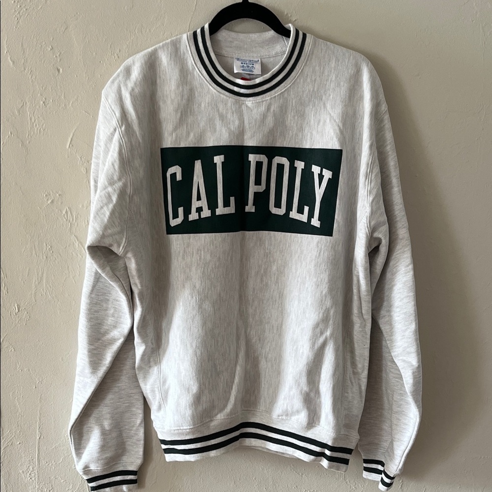 Champion White and Green Crewneck Sweater